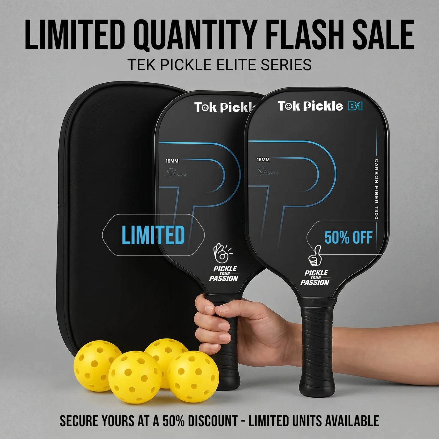 Elevate Your Game with the Tok Pickle T300 Carbon Fiber Pickleball Paddle Set - Includes 2 Wide Body Paddles, 4 Balls, and a Convenient Carry Bag for Family Fun and Beginners!