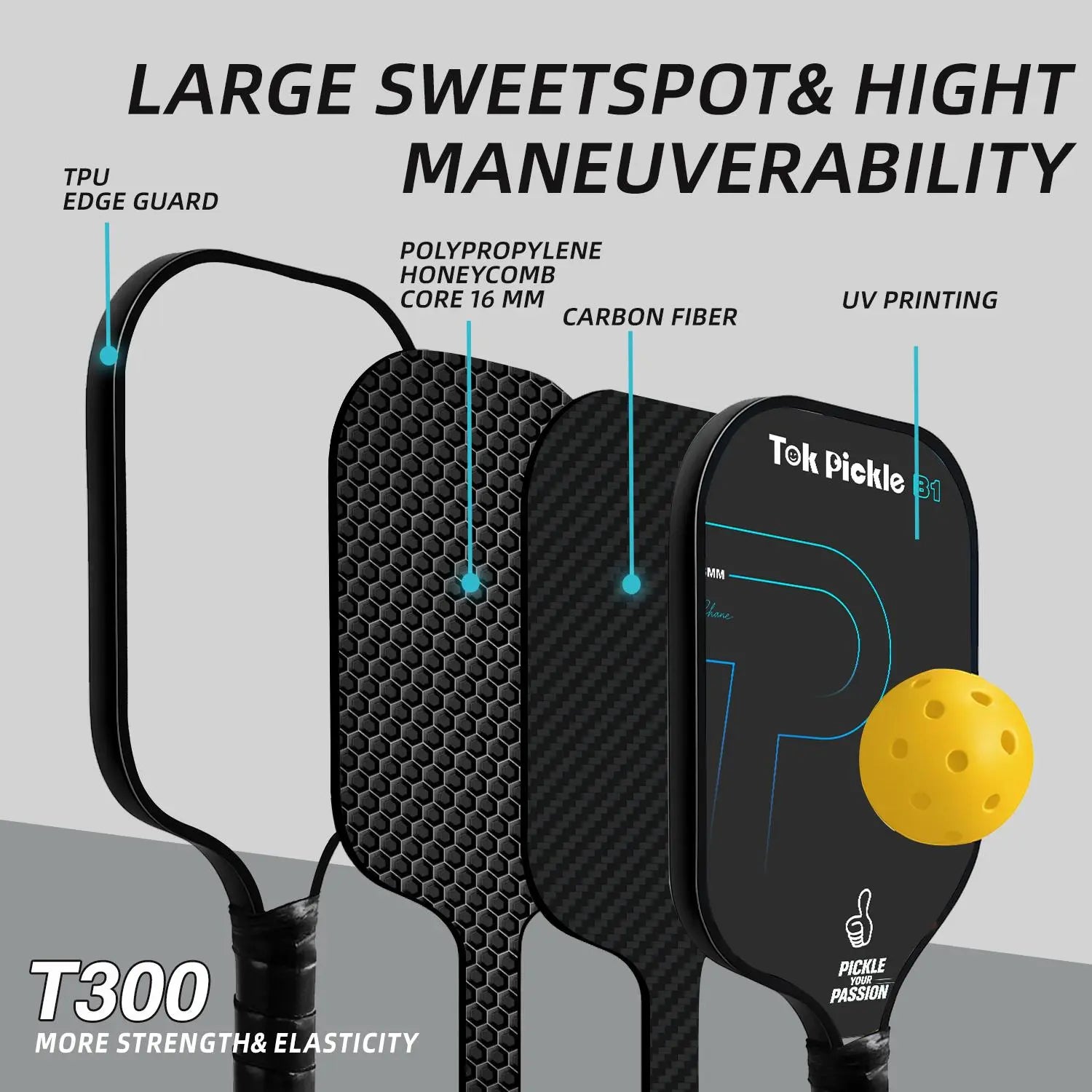 Elevate Your Game with the Tok Pickle T300 Carbon Fiber Pickleball Paddle Set - Includes 2 Wide Body Paddles, 4 Balls, and a Convenient Carry Bag for Family Fun and Beginners!