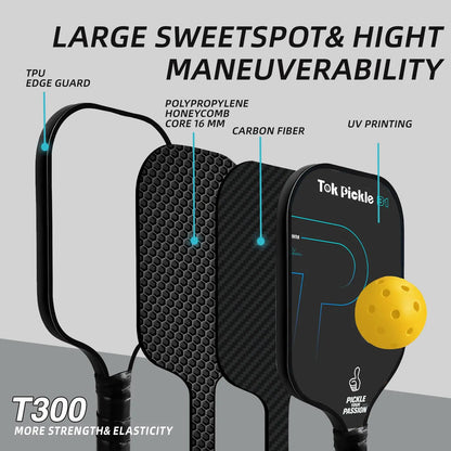Elevate Your Game with the Tok Pickle T300 Carbon Fiber Pickleball Paddle Set - Includes 2 Wide Body Paddles, 4 Balls, and a Convenient Carry Bag for Family Fun and Beginners!