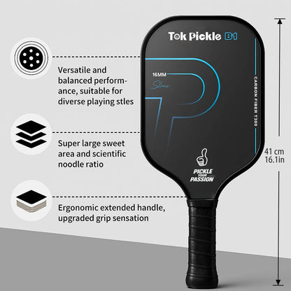 Elevate Your Game with the Tok Pickle T300 Carbon Fiber Pickleball Paddle Set - Includes 2 Wide Body Paddles, 4 Balls, and a Convenient Carry Bag for Family Fun and Beginners!
