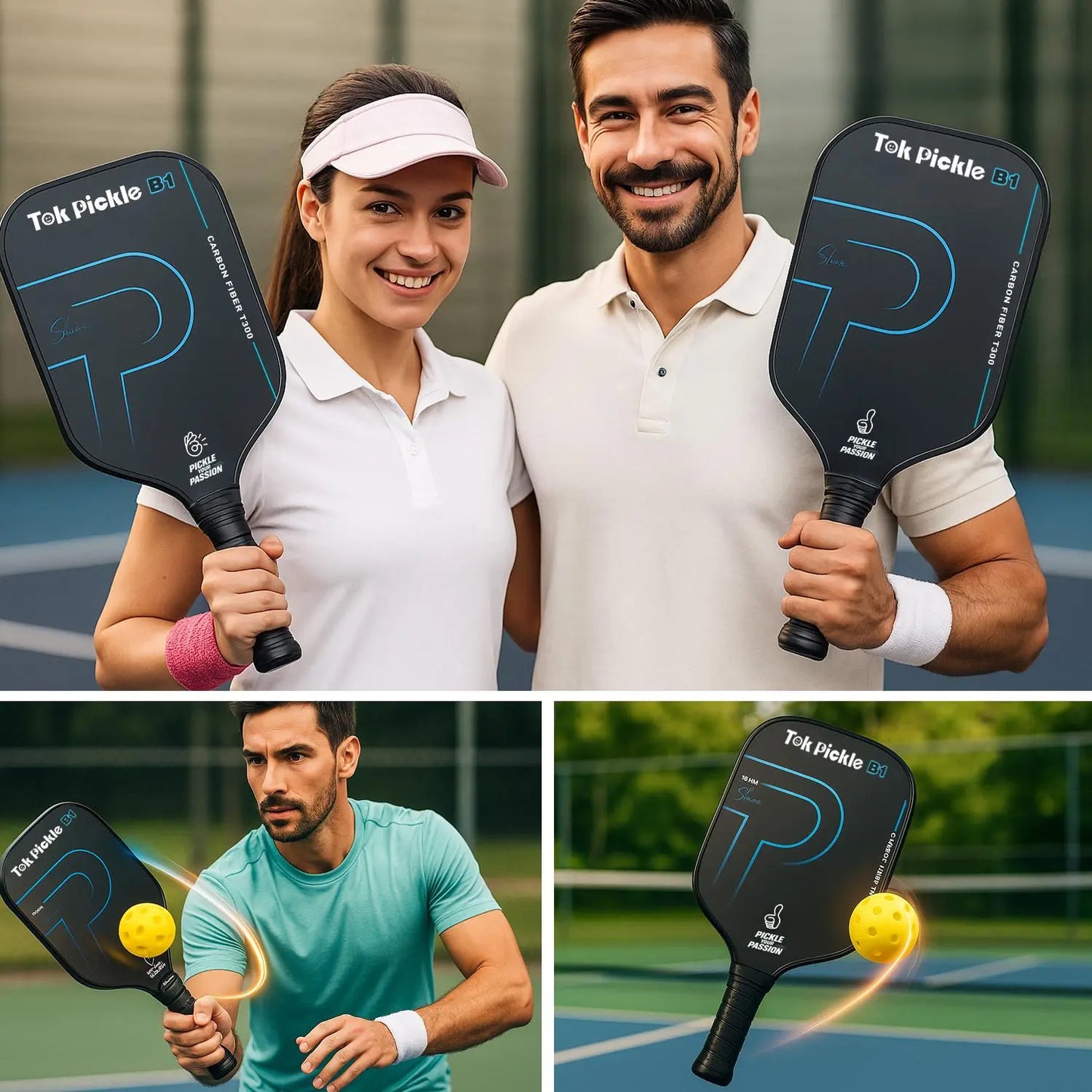 Elevate Your Game with the Tok Pickle T300 Carbon Fiber Pickleball Paddle Set - Includes 2 Wide Body Paddles, 4 Balls, and a Convenient Carry Bag for Family Fun and Beginners!