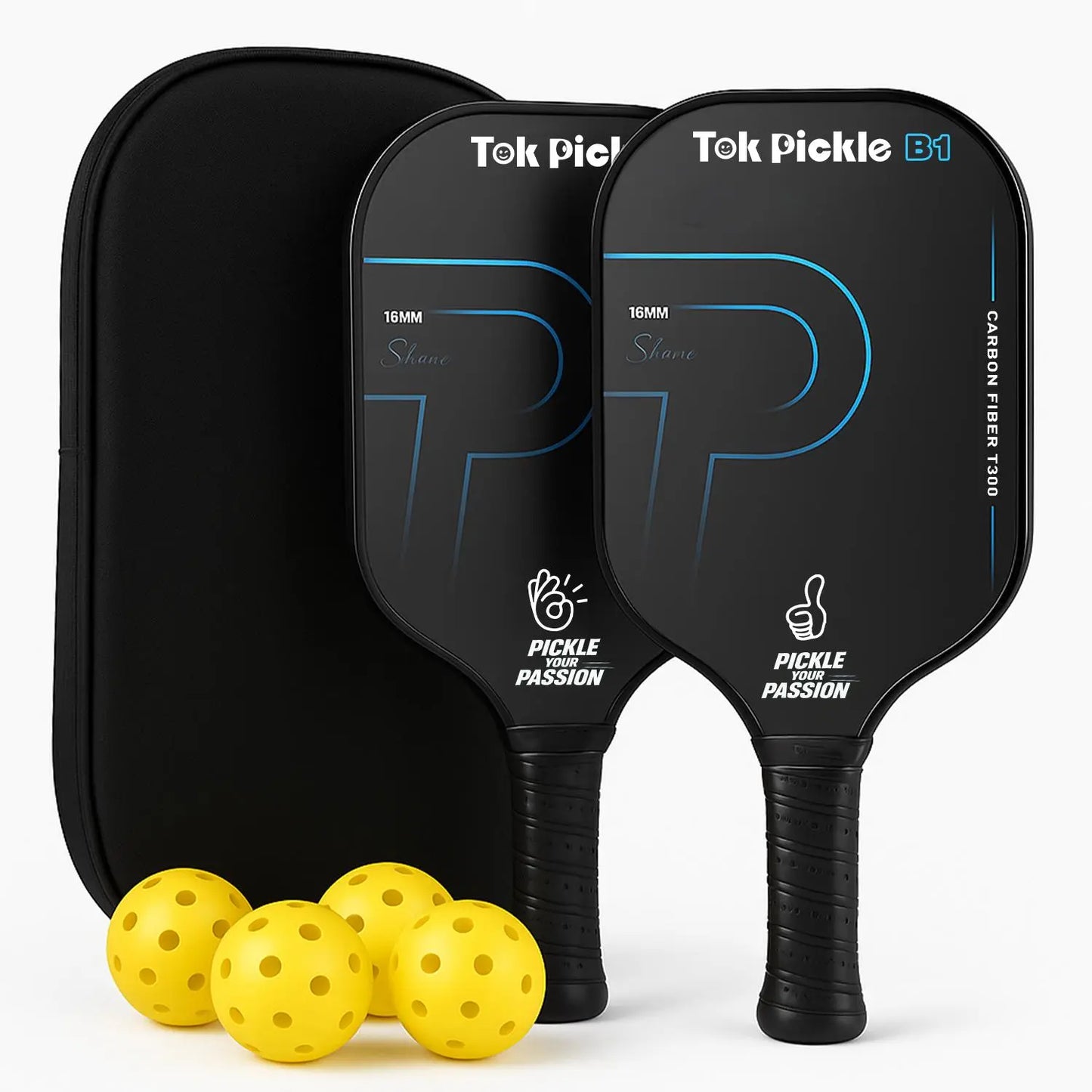 Elevate Your Game with the Tok Pickle T300 Carbon Fiber Pickleball Paddle Set - Includes 2 Wide Body Paddles, 4 Balls, and a Convenient Carry Bag for Family Fun and Beginners!